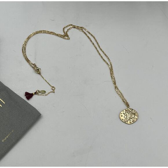 Shashi Designer Magical Pegasus Coin Charm 18K Gold Plated Long Necklace USA - Picture 10 of 12